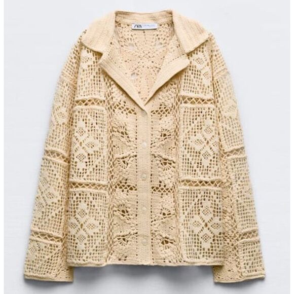 Zara Patchwork Crochet Knit Cardigan Ivory Women's Sz XS-S - NEW with OUT tags - Picture 1 of 4